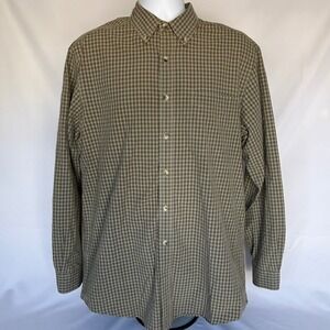 LL Bean Mens Long Sleeve Button Down Shirt Olive Green Check Plaid Size Large